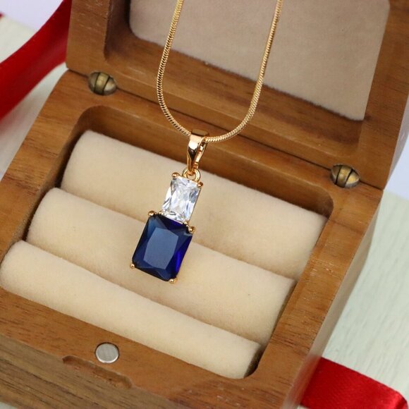 "Royal Blue Pendant with Gold-Plated Finish – Elegant Sparkle Charm, XPPT1807 - Picture 6 of 13